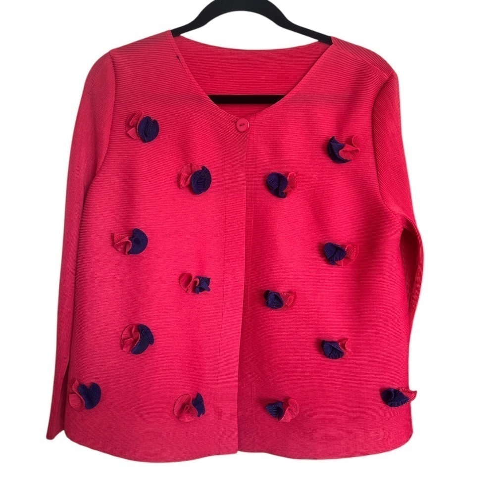 Pink Pleated Cardigan with Flowers